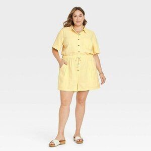 Universal Thread Women's Plus Size Short Sleeve Boilersuit Light Yellow 3X